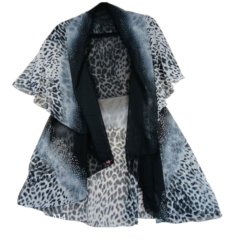 G Kimono One Size Women's Animal Print Open Front Black Gray Lightweight Boho‎
